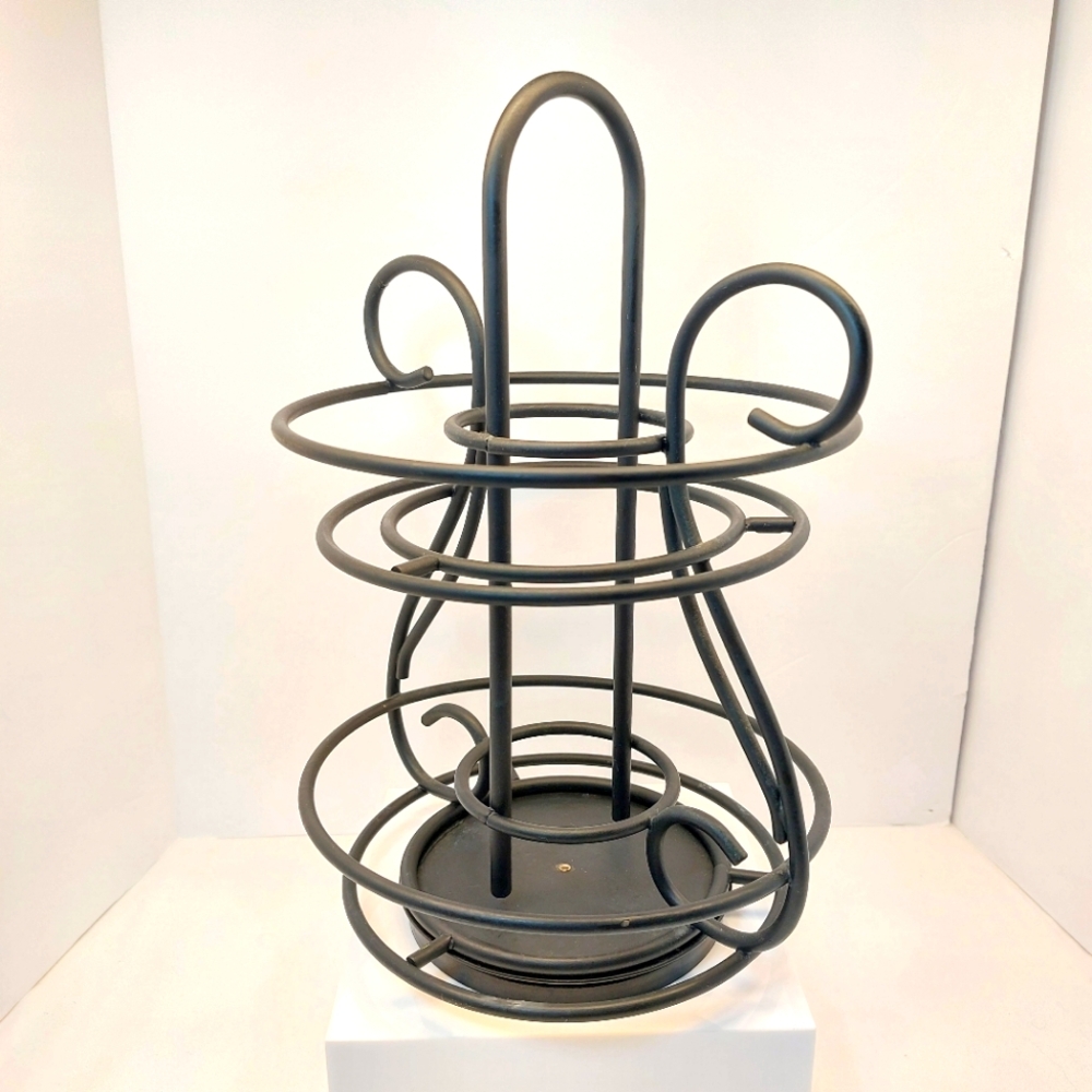 K Cup Spice Carousel Paint Bottle Holder Black Metal Rotating Rack 11 Inches